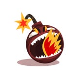 Furious bomb with burning wick. Funny emoticon in flat style. Vector design element for mobile app, social network Royalty Free Stock Images Furious bomb with burning wick. Funny emoticon in flat style. Vector design element for mobile app, social network Royalty Free Stock Images