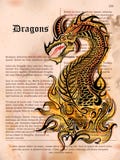 Furious Dragon drawing on old vintage book page vector illustration Furious Dragon drawing on old vintage book page vector illustration