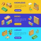 Furniture for Library 3d Banner Horizontal Set Isometric View. Vector vector illustration Furniture for Library 3d Banner Horizontal Set Isometric View. Vector vector illustration