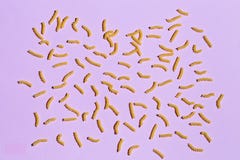 Fusilli dry pasta on the blue table stock photos Fusilli dry pasta on the blue table stock photos