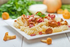 Fusilli Pasta With Mushrooms And Bacon. Stock Image Fusilli Pasta With Mushrooms And Bacon. Stock Image