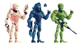 Fantasy cyborg armed warriors cartoon vector set vector illustration Fantasy cyborg armed warriors cartoon vector set vector illustration