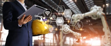 Businessman, Engineer manager using tablet with icon network stock photo Businessman, Engineer manager using tablet with icon network stock photo