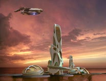 Futuristic City Architecture For Fantasy And Science Fiction Ill Stock Photo