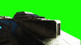 Futuristic space ship. realistic metal surface ship, displacement and normal map. Green screen footage.