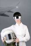 Futuristic spaceship astronaut helmet woman