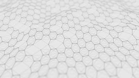 Futuristic white hexagon background. Futuristic honeycomb concept. Wave of particles. 3D rendering stock photos Futuristic white hexagon background. Futuristic honeycomb concept. Wave of particles. 3D rendering stock photos
