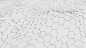 Futuristic white hexagon background. Futuristic honeycomb concept. Wave of particles. 3D rendering. Data technology background stock illustration Futuristic white hexagon background. Futuristic honeycomb concept. Wave of particles. 3D rendering. Data technology background stock illustration