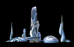 Futuristische stadsarchitectuur voor fantasie en zieke science fiction royalty-vrije illustratie Futuristische stadsarchitectuur voor fantasie en zieke science fiction royalty-vrije illustratie