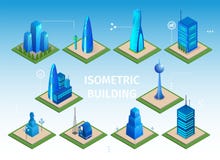 Futuristisk byggnadsupps?ttning Smart City 3D objekt vektor illustrationer Futuristisk byggnadsupps?ttning Smart City 3D objekt vektor illustrationer