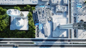 Futuristisk stad, stad Begreppet av framtiden flyg- sikt framförande 3d stock illustrationer Futuristisk stad, stad Begreppet av framtiden flyg- sikt framförande 3d stock illustrationer