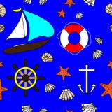 Fuzileiro naval sem emenda com iate da navigação e elementos decorativos subaquáticos ilustração royalty free Fuzileiro naval sem emenda com iate da navigação e elementos decorativos subaquáticos ilustração royalty free