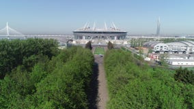 2018 Fußball-Weltmeisterschaft, Stadion Russlands, St Petersburg, St Petersburg stock footage 2018 Fußball-Weltmeisterschaft, Stadion Russlands, St Petersburg, St Petersburg stock footage