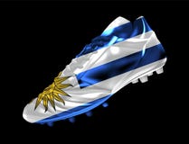 Fußballstiefel des Fußballs 3d mit Druck der Flagge von Uruguay lizenzfreie abbildung Fußballstiefel des Fußballs 3d mit Druck der Flagge von Uruguay lizenzfreie abbildung