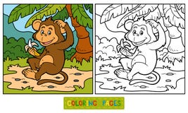 Färgläggningbok: liten apa med en banan stock illustrationer Färgläggningbok: liten apa med en banan stock illustrationer