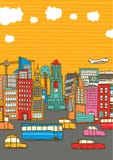 Färgrik upptagen stad med kopieringsutrymme royaltyfri illustrationer Färgrik upptagen stad med kopieringsutrymme royaltyfri illustrationer