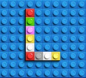 Färgrika bokstäver l av alfabetet från byggnadslegotegelstenar på blå legotegelstenbakgrund blå legobakgrund 3d märker C Realis royaltyfri illustrationer Färgrika bokstäver l av alfabetet från byggnadslegotegelstenar på blå legotegelstenbakgrund blå legobakgrund 3d märker C Realis royaltyfri illustrationer