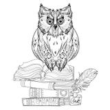 Fågeluggla på böcker stock illustrationer Fågeluggla på böcker stock illustrationer