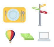 Férias, curso, ponteiro, maneira, navegação Os ícones ajustados do resto e da coleção do curso no estilo dos desenhos animados ve Fotos de Stock Férias, curso, ponteiro, maneira, navegação Os ícones ajustados do resto e da coleção do curso no estilo dos desenhos animados ve Fotos de Stock