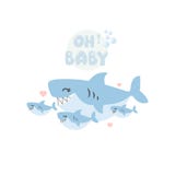 Fête de naissance sous la mer avec la bande dessinée mignonne de requin illustration de vecteur Fête de naissance sous la mer avec la bande dessinée mignonne de requin illustration de vecteur