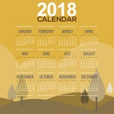 För berglandskap för 2018 träd färg Tone Printable Calendar Starts Sunday för guling royaltyfri illustrationer För berglandskap för 2018 träd färg Tone Printable Calendar Starts Sunday för guling royaltyfri illustrationer