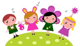 för easter för beröm gullig fjäder för deltagare lycklig ungar vektor illustrationer för easter för beröm gullig fjäder för deltagare lycklig ungar vektor illustrationer