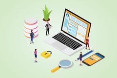 För ledningsystem för Cms nöjt begrepp med bärbar dator- och websitesidan med säker inloggning på smartphonen med isometrisk stil stock illustrationer För ledningsystem för Cms nöjt begrepp med bärbar dator- och websitesidan med säker inloggning på smartphonen med isometrisk stil stock illustrationer