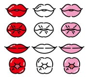 ` För ` för läppstiftsymbolsuppsättning röd - teckningen - rosa, royaltyfri illustrationer ` För ` för läppstiftsymbolsuppsättning röd - teckningen - rosa, royaltyfri illustrationer