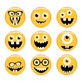 för lätt redigerbar set vektor emoticonsillustration för färger Emoji Monsterframsidor i exponeringsglas med olika uttryck royaltyfri illustrationer för lätt redigerbar set vektor emoticonsillustration för färger Emoji Monsterframsidor i exponeringsglas med olika uttryck royaltyfri illustrationer