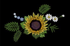 För modellsolrosen för broderi glömmer den färgrika blom- tusenskönan och mig inte blommor För folkmode för vektor traditionell p stock illustrationer För modellsolrosen för broderi glömmer den färgrika blom- tusenskönan och mig inte blommor För folkmode för vektor traditionell p stock illustrationer