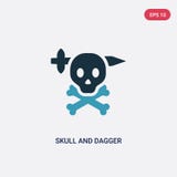 För skalle- och dolkvektor för två färg symbol från formbegrepp det isolerade blåa symbolet för skalle- och dolkvektortecknet kan stock illustrationer För skalle- och dolkvektor för två färg symbol från formbegrepp det isolerade blåa symbolet för skalle- och dolkvektortecknet kan stock illustrationer