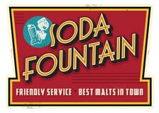 För sodavattenspringbrunn för tappning Retro annonsering för tecken för Malt för service arkivbild För sodavattenspringbrunn för tappning Retro annonsering för tecken för Malt för service arkivbild