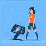 För Vlog för Blogger för flickahålltumme ner modern video motvilja för kanal skapare royaltyfri illustrationer För Vlog för Blogger för flickahålltumme ner modern video motvilja för kanal skapare royaltyfri illustrationer