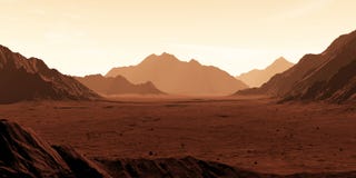 Fördärvar - den röda planeten Marsinvånarelandskap och damm i atmosfären Arkivfoto Fördärvar - den röda planeten Marsinvånarelandskap och damm i atmosfären Arkivfoto