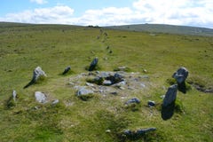 Förhistorisk domarring, Dartmoor nationalpark, Devon, fotografering för bildbyråer Förhistorisk domarring, Dartmoor nationalpark, Devon, fotografering för bildbyråer