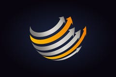 F?rsilvra metall och orange pilar som g?r runt om sf?rformen vektor illustrationer F?rsilvra metall och orange pilar som g?r runt om sf?rformen vektor illustrationer