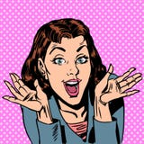 Förvåna den positiva åsikten för kvinnaöverraskningglädje royaltyfri illustrationer Förvåna den positiva åsikten för kvinnaöverraskningglädje royaltyfri illustrationer