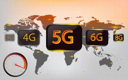 5G, 4G, 3G, 6G, 8G, con connettività della mappa di mondo, visualizzatore digitale, illustrazioni di vettore di concetti di tecno illustrazione di stock 5G, 4G, 3G, 6G, 8G, con connettività della mappa di mondo, visualizzatore digitale, illustrazioni di vettore di concetti di tecno illustrazione di stock