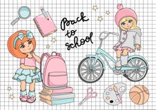 GAAT de Vector de Illustratiereeks van schoolclipart NAAR SCHOOL stock illustratie GAAT de Vector de Illustratiereeks van schoolclipart NAAR SCHOOL stock illustratie