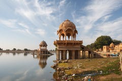 Gadisar Lake in Jaisalmer city is tourist attraction. India, Rajasthan royalty free stock photography Gadisar Lake in Jaisalmer city is tourist attraction. India, Rajasthan royalty free stock photography