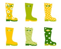 Gaines de pluie de Wellington de source réglées illustration de vecteur Gaines de pluie de Wellington de source réglées illustration de vecteur