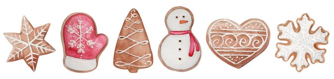 galletas de la Navidad de la acuarela fijadas ilustración del vector galletas de la Navidad de la acuarela fijadas ilustración del vector