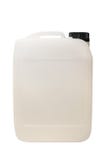 Gallone di plastica bianco, bidone per la benzina isolato su un fondo bianco Percorso di ritaglio immagini stock Gallone di plastica bianco, bidone per la benzina isolato su un fondo bianco Percorso di ritaglio immagini stock