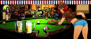 The game of billiards in the bar