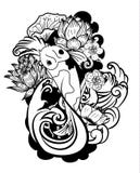 Garabato y línea estilo del tatuaje de Koi Carp Japanese del arte stock de ilustración Garabato y línea estilo del tatuaje de Koi Carp Japanese del arte stock de ilustración