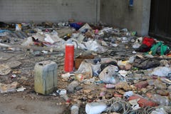 Garbage in an illegal shelter for illegal immigrants discovered Royalty Free Stock Images Garbage in an illegal shelter for illegal immigrants discovered Royalty Free Stock Images