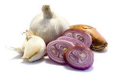 Garlic and shallots isolated on white background stock photography Garlic and shallots isolated on white background stock photography