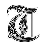 Garnished Gothic style font, letter T
