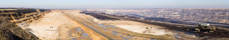 GARZWEILER, GERMANY - FEBRUARY 14, 2018: : Huge Panorama of Brown Coal Opencast Mining Field Stock Photo GARZWEILER, GERMANY - FEBRUARY 14, 2018: : Huge Panorama of Brown Coal Opencast Mining Field Stock Photo