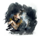 Garçon avec le chat espiègle Illustration peinte à la main d'aquarelle illustration de vecteur Garçon avec le chat espiègle Illustration peinte à la main d'aquarelle illustration de vecteur